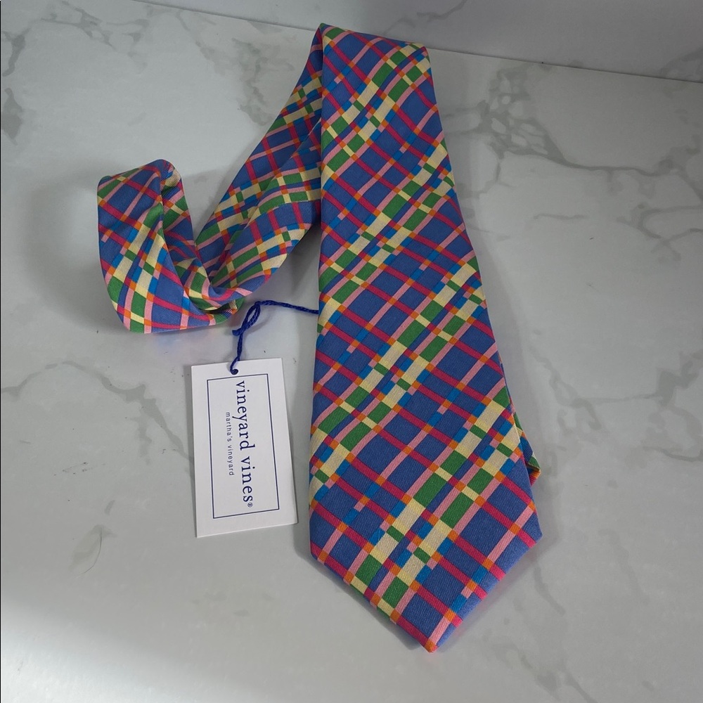 New Vineyard Vines Custom Collection Silk Tie Blue Green Pink Men's Preppy